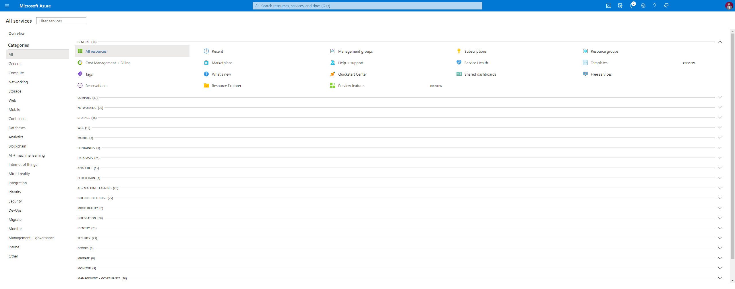 Ausschnitt aus dem Microsoft Azure Portal