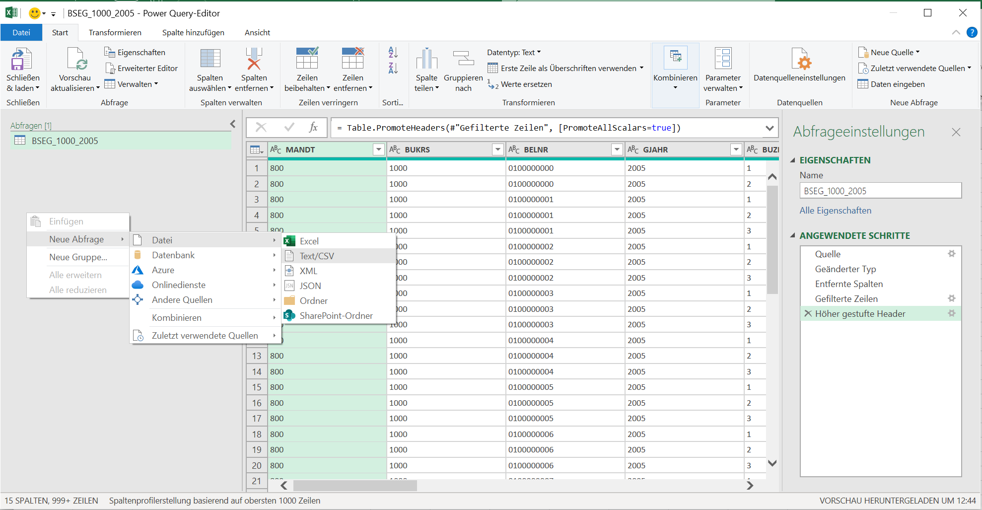Neue Abfrage in Power Query hinzufügen