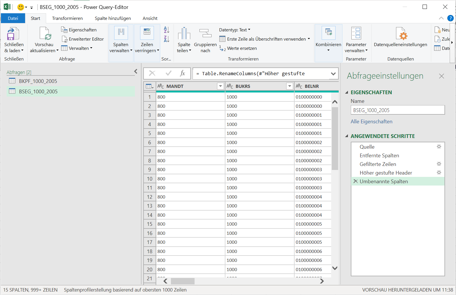Power Query mit zwei geladenen Tabellen