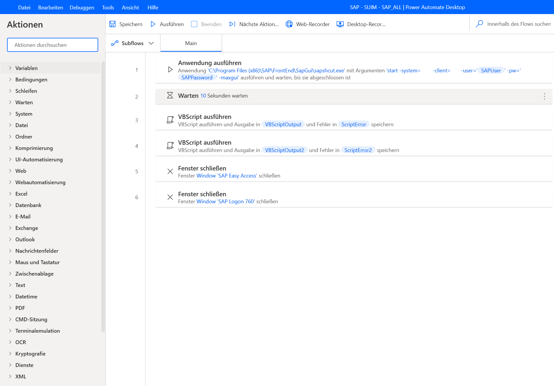 Power Automate Desktop - Beispiel zur Auswertung von SAP_ALL-Benutzern