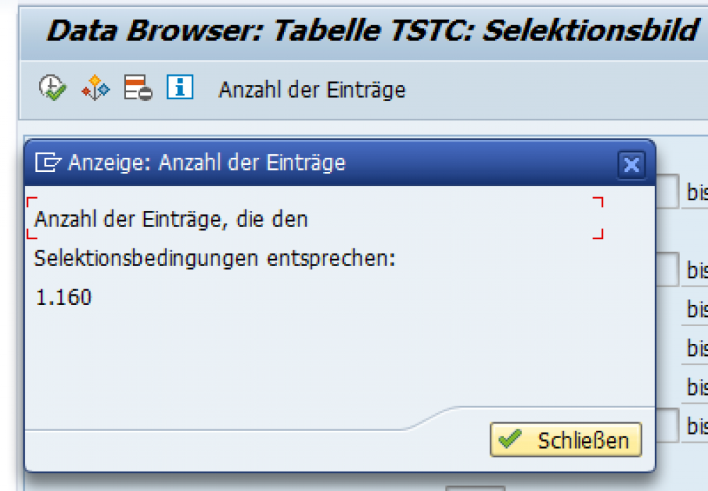 Die Selektionsbedingungen werden angepasst, um die Transaktionsanzahl zu reduzieren