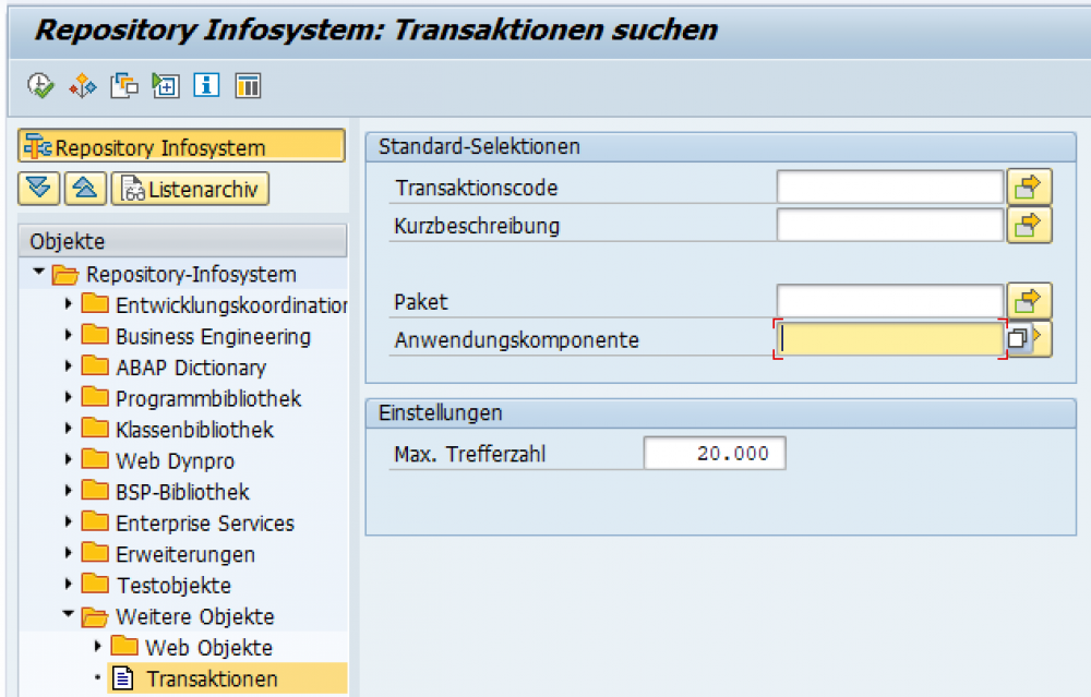 Das Eingabefeld im Object Navigator im SAP-System