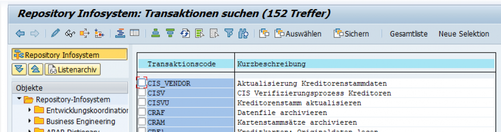 Ergebnis der Abfrage: Es werden 152 Treffer angezeigt