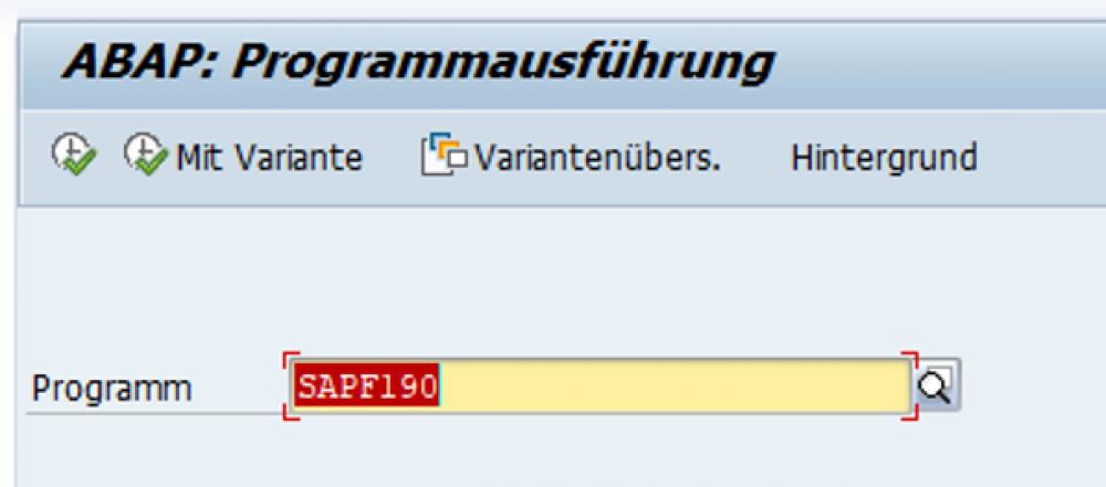 Abbildung des Programmaufrufs für SAPF190 in der Transaktion SA38