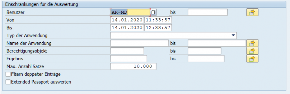 Für die Auswertung können Einschränkungen vorgenommen werden.