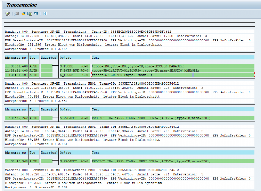 Die Traceanzeige im SAP-System.