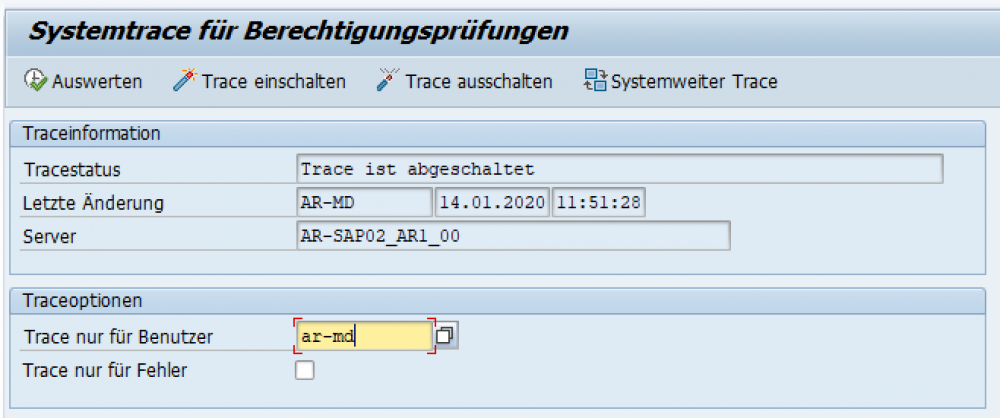 Systemtrace für Berechtigungsprüfungen.
